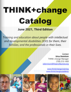 THINK+change catalog cover page that has photos of people with disabilities.