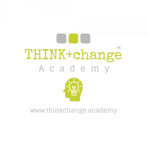 THINK+change Academy logo with a clip art image of a head with a lightbulb inside.