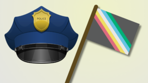 police hat and disability pride flag